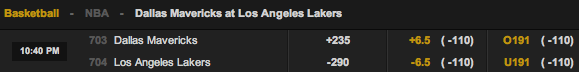 Los Angeles Lakers vs Dallas Mavericks Betting Lines